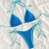 Miralisse | Granatowe bikini trójkątne z kontrastowym wykończeniem