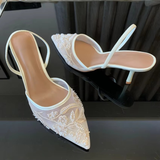 Paulina | Sandały na obcasie kitten heel z haftowaną siateczką