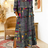 Barbara | Etniczna sukienka w stylu patchwork z unikalnym nadrukiem