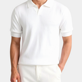 Patryk | Polo męskie z ribbingu – Slim Fit z otwartym kołnierzem