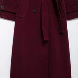 Quinty | Elegancki Trencz w Bordo z Paskiem