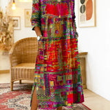 Barbara | Etniczna sukienka w stylu patchwork z unikalnym nadrukiem