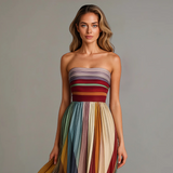 Megan | Plisowana Maxi Sukienka Bez Ramiączek w Stylu Colorblock
