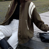 Adrielle | Retro kurtka varsity oversize z kontrastowymi rękawami i ściągaczami