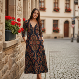Aurelia | Sukienka midi boho z orientalnym nadrukiem kwiatowym