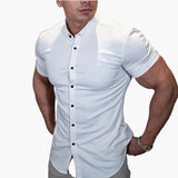 Michał | Męska koszula slim fit z krótkim rękawem – nowoczesny t-shirt na czas wolny i do biura