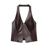 Zelmira | Gorsetowy top z ekoskóry z dekoltem halter