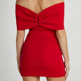 Seline | Czerwona sukienka mini off-shoulder z kokardką