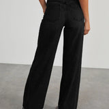 Mona | Stylowe szare jeansy damskie wide leg z nieobszytym dołem