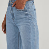 Mona | Stylowe szare jeansy damskie wide leg z nieobszytym dołem