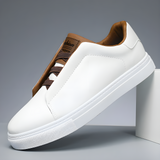 Patryk | Białe męskie sneakersy skórzane o minimalistycznym wykończeniu