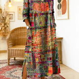 Barbara | Etniczna sukienka w stylu patchwork z unikalnym nadrukiem