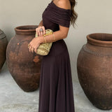 Evelina | Sukienka Maxi Off-Shoulder z Marszczoną Górą