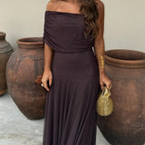 Evelina | Sukienka Maxi Off-Shoulder z Marszczoną Górą