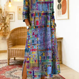 Barbara | Etniczna sukienka w stylu patchwork z unikalnym nadrukiem
